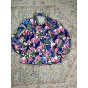 Draper's Damon's Petite Jacket Small Abstract Pink Blue Green Watercolor Art